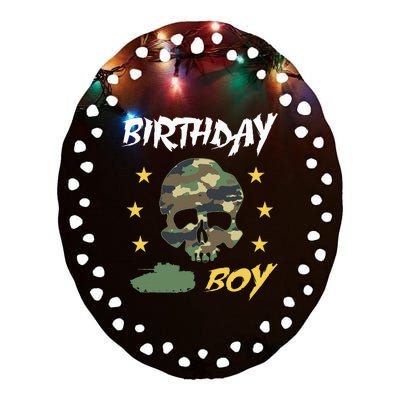 Tank Birthday Army Camouflage Skull Military Ceramic Oval Ornament