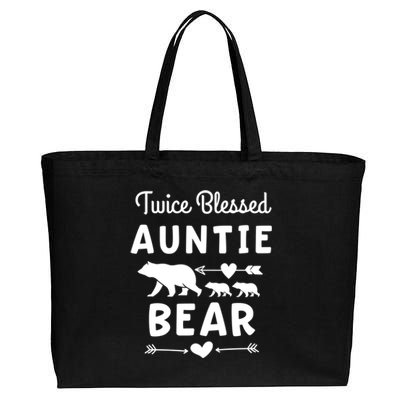 Twice Blessed Auntie Bear Aunt Gift Heart Arrow Cubs Gift Cotton Canvas Jumbo Tote