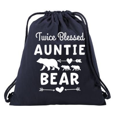 Twice Blessed Auntie Bear Aunt Gift Heart Arrow Cubs Gift Drawstring Bag