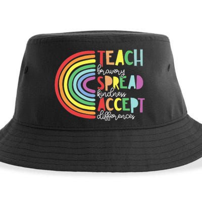 Teach Bravery Accept Different Rainbow Sped Teacher Speech Sustainable Bucket Hat