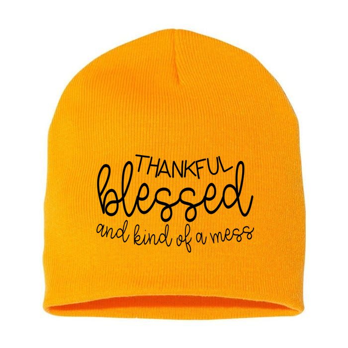 Thankful Blessed And Kind Of A Mess Funny Short Acrylic Beanie