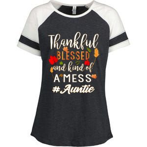 Thankful Blessed And Kind Of A Mess Auntie Thanksgiving Funny Gift Enza Ladies Jersey Colorblock Tee