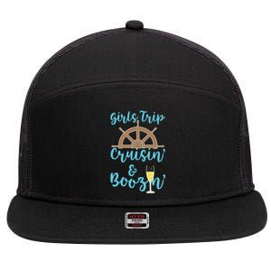 Trip Boozin And Cruisin Cruise Ship Funny Gift 7 Panel Mesh Trucker Snapback Hat