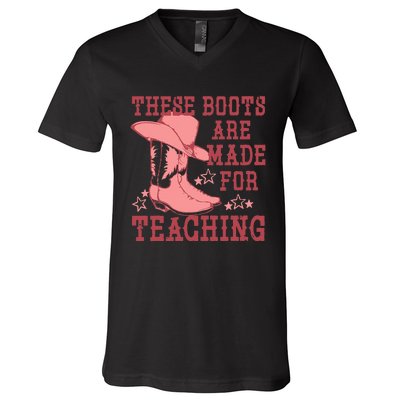 These Boots Are Made For Teaching Boho Western Teacher V-Neck T-Shirt