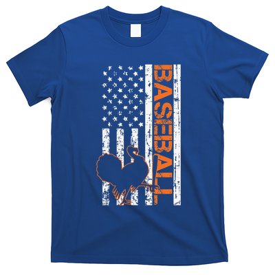 Turkey Baseball American Flag Thanksgiving Day Sport Fall T-Shirt