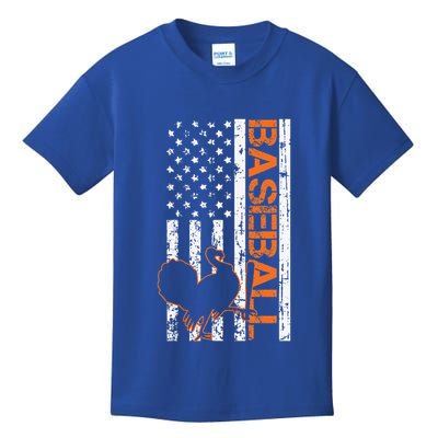 Turkey Baseball American Flag Thanksgiving Day Sport Fall Kids T-Shirt