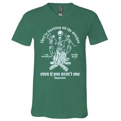 TheyRe Burning All The Witches Even If You ArenT One Dancing Skeletons V-Neck T-Shirt