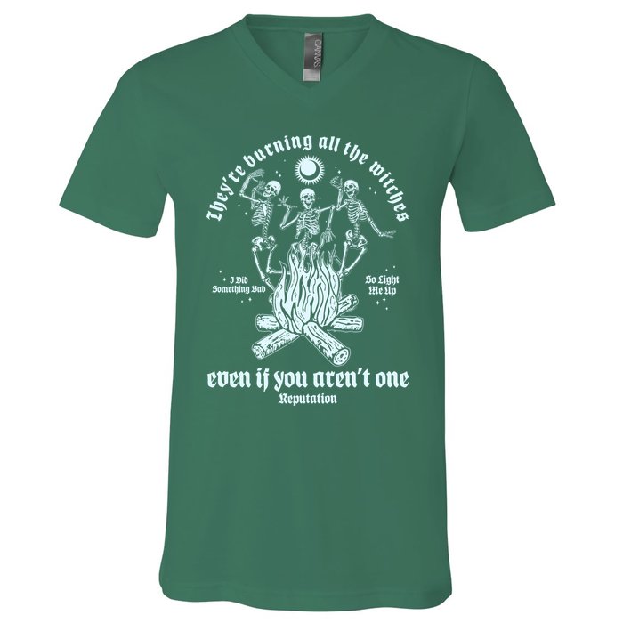 TheyRe Burning All The Witches Even If You ArenT One Dancing Skeletons V-Neck T-Shirt