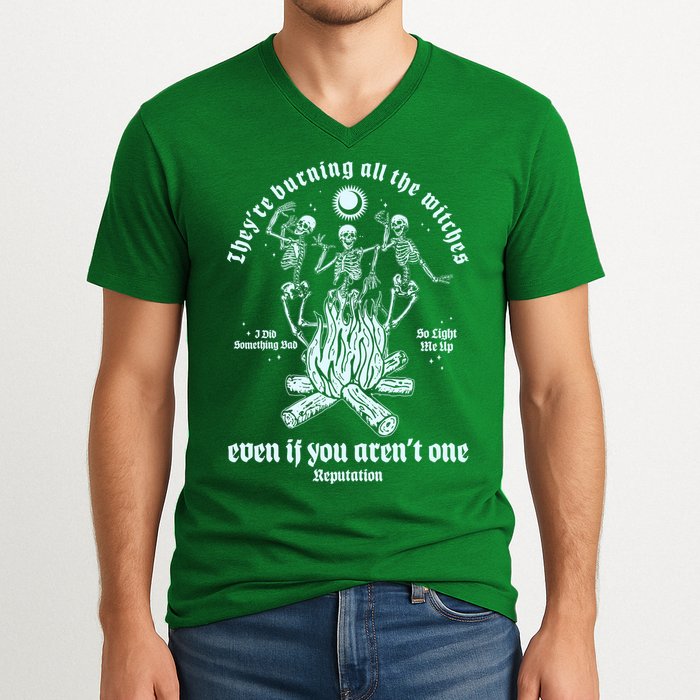 TheyRe Burning All The Witches Even If You ArenT One Dancing Skeletons V-Neck T-Shirt