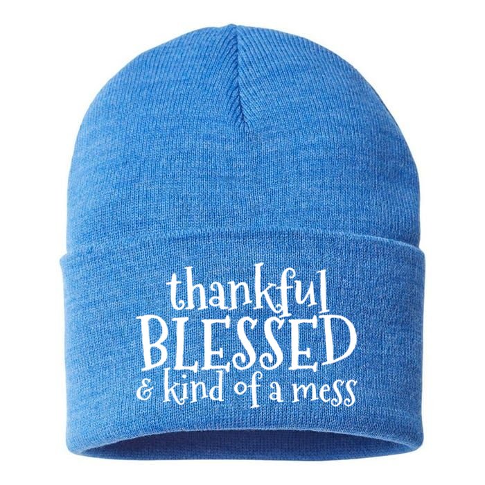 Thankful Blessed And Kind Of A Mess Thanksgiving Day Gift Sustainable Knit Beanie