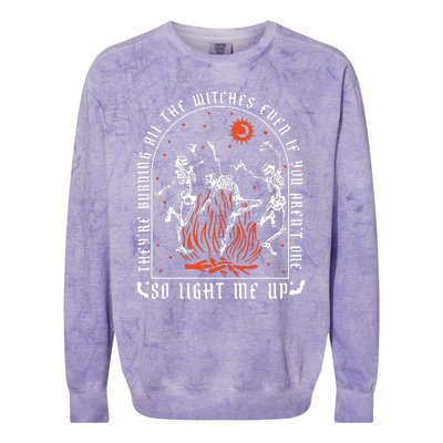 TheyRe Burning All The Witches Dancing Skeleton Colorblast Crewneck Sweatshirt