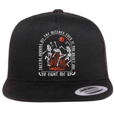 TheyRe Burning All The Witches Dancing Skeleton Flat Bill Trucker Hat