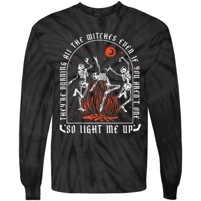 TheyRe Burning All The Witches Dancing Skeleton Tie-Dye Long Sleeve Shirt