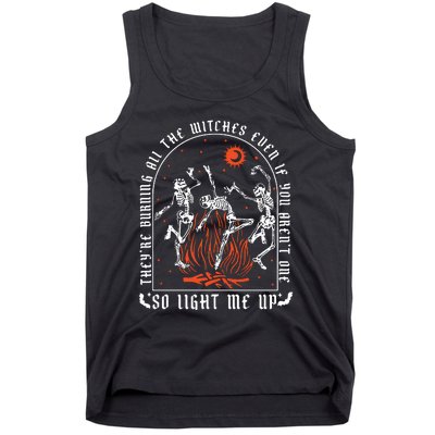 TheyRe Burning All The Witches Dancing Skeleton Tank Top