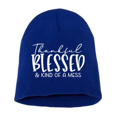 Thankful Blessed And Kind Of A Mess Funny Fall Autumn Mood Funny Gift Short Acrylic Beanie