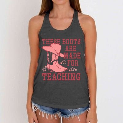 These Boots Are Made For Teaching Boho Western Teacher Women's Knotted Racerback Tank