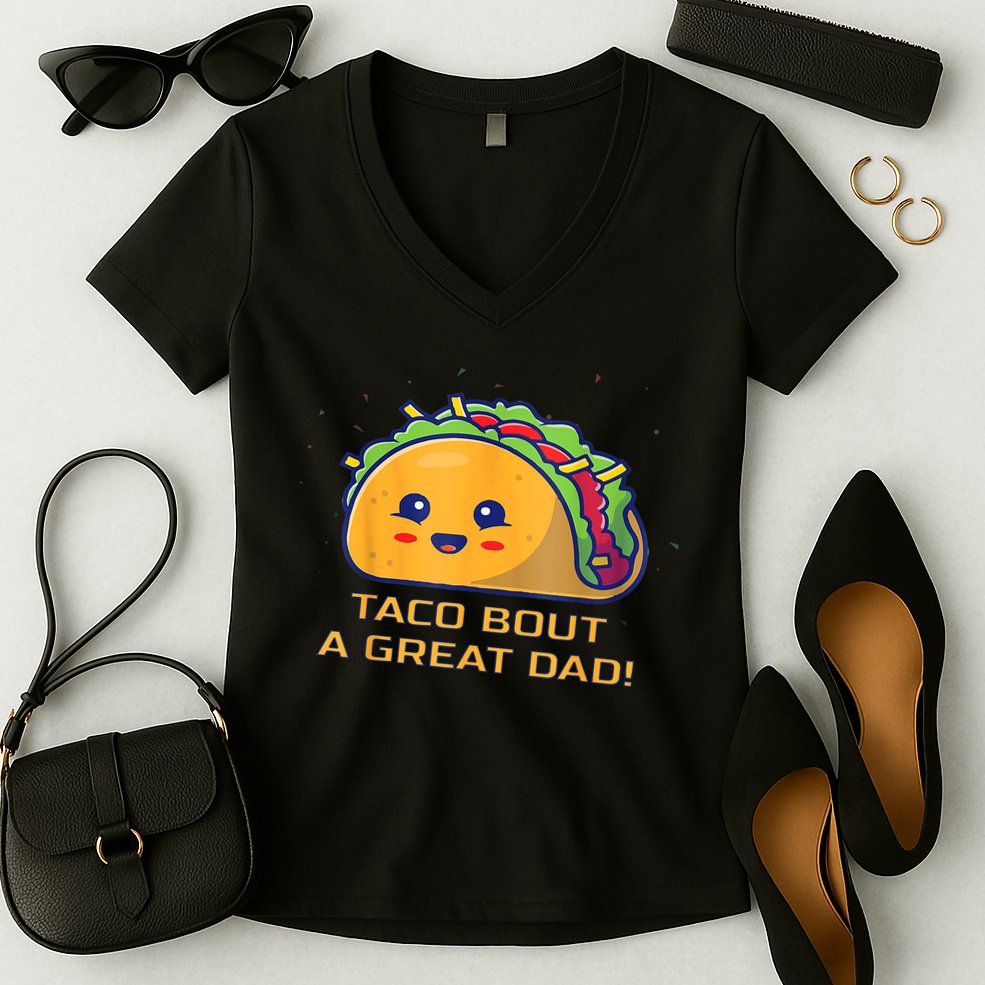 Taco Bout A Great Dad! Funny Dad Joke Women's V-Neck T-Shirt