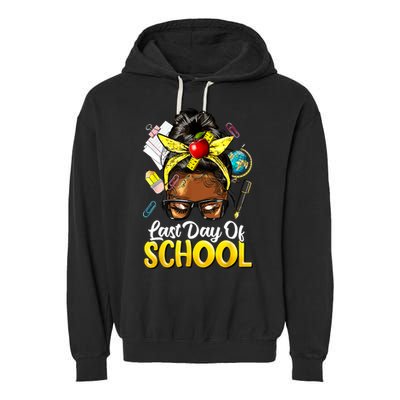 Teacher Black Afro African American Last Day Of School Garment-Dyed Fleece Hoodie