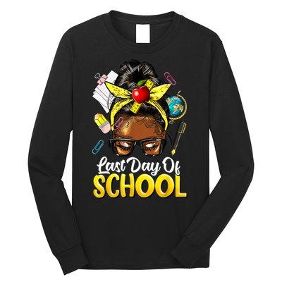 Teacher Black Afro African American Last Day Of School Long Sleeve Shirt