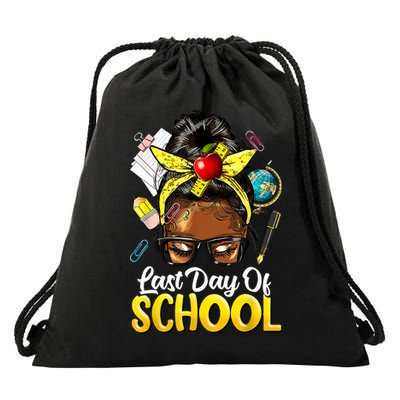 Teacher Black Afro African American Last Day Of School Drawstring Bag