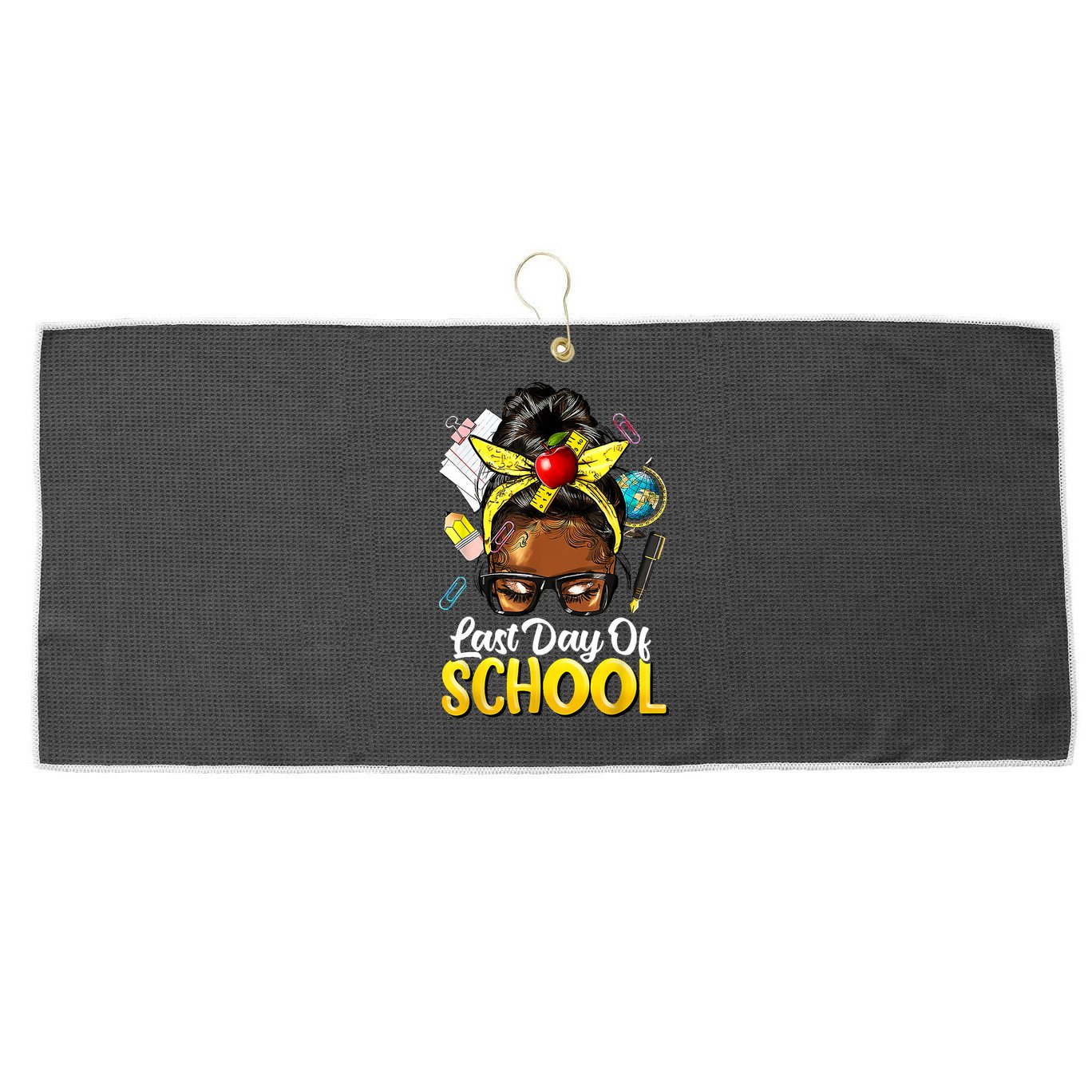Teacher Black Afro African American Last Day Of School Large Microfiber Waffle Golf Towel