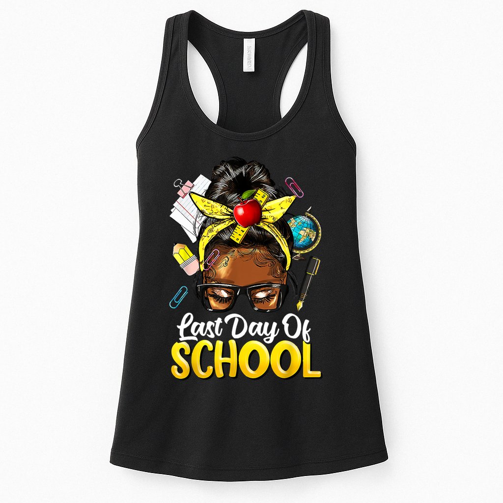 Teacher Black Afro African American Last Day Of School Womens Tank Top