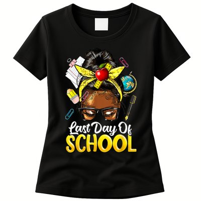 Teacher Black Afro African American Last Day Of School Womens T-Shirt