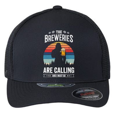 The Breweries Are Calling And I Must Go Funny Sasquatch Flexfit Unipanel Trucker Cap