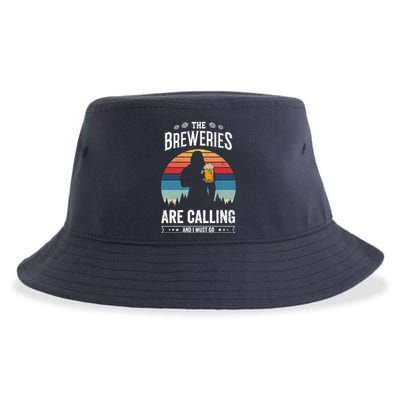 The Breweries Are Calling And I Must Go Funny Sasquatch Sustainable Bucket Hat