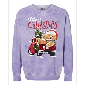 Teddy Bear And Christmas Tree In Red Truck Gift Colorblast Crewneck Sweatshirt