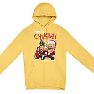 Teddy Bear And Christmas Tree In Red Truck Gift Premium Pullover Hoodie