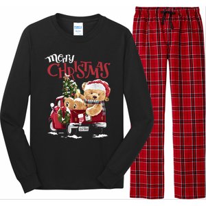 Teddy Bear And Christmas Tree In Red Truck Gift Long Sleeve Pajama Set