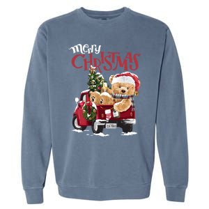 Teddy Bear And Christmas Tree In Red Truck Gift Garment-Dyed Sweatshirt