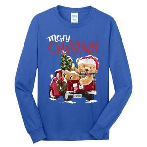 Teddy Bear And Christmas Tree In Red Truck Gift Tall Long Sleeve T-Shirt