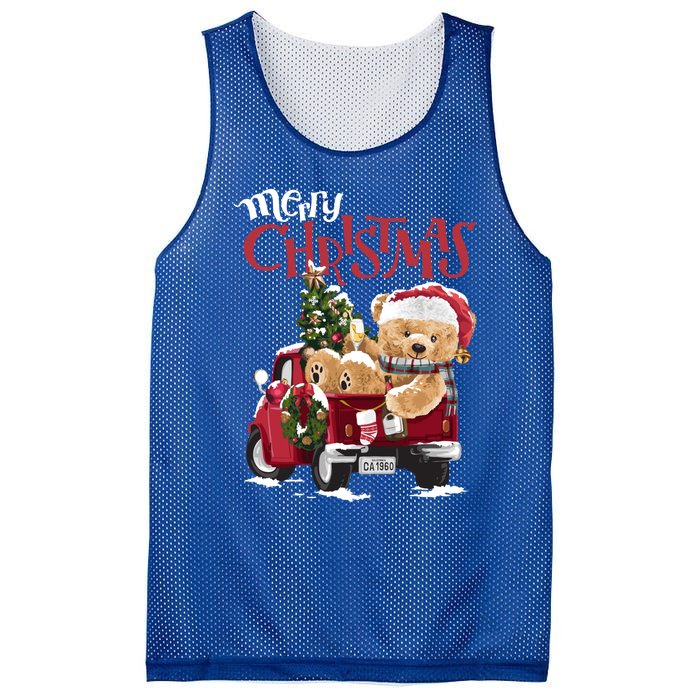 Teddy Bear And Christmas Tree In Red Truck Gift Mesh Reversible Basketball Jersey Tank