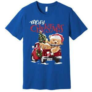 Teddy Bear And Christmas Tree In Red Truck Gift Premium T-Shirt