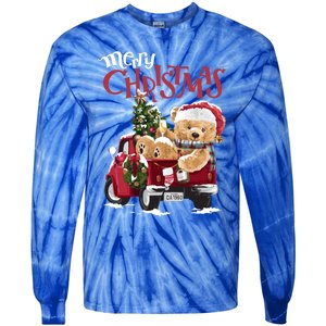 Teddy Bear And Christmas Tree In Red Truck Gift Tie-Dye Long Sleeve Shirt