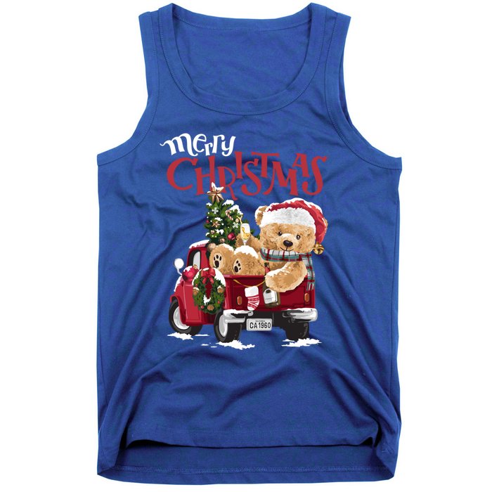 Teddy Bear And Christmas Tree In Red Truck Gift Tank Top