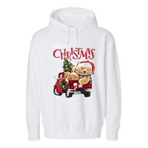 Teddy Bear And Christmas Tree In Red Truck Gift Garment-Dyed Fleece Hoodie