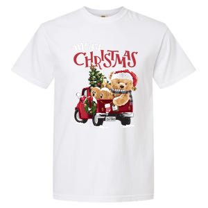 Teddy Bear And Christmas Tree In Red Truck Gift Garment-Dyed Heavyweight T-Shirt