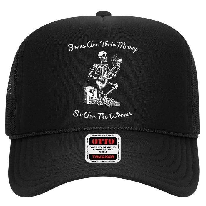 Their Bones Are Their Money I Think You Should Leave Funny High Crown Mesh Back Trucker Hat