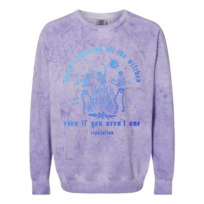 TheyRe Burning All The Witches Halloween Skeleton Dancing Gift Colorblast Crewneck Sweatshirt