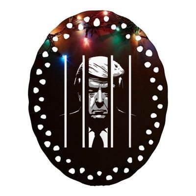 Trump Behind Bars ...Funny Anti Trump Ceramic Oval Ornament