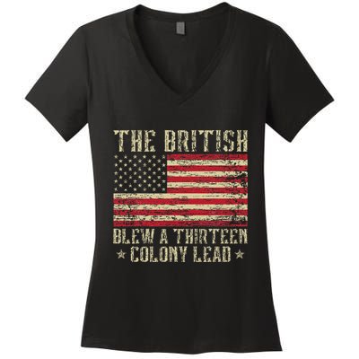 The British Blew A Thirteen Colony Lead 13 1776 4th Of July Women's V-Neck T-Shirt