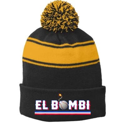 Texas Baseball Blue G El Bombi Logo Stripe Pom Pom Beanie