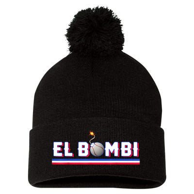 Texas Baseball Blue G El Bombi Logo Pom Pom 12in Knit Beanie