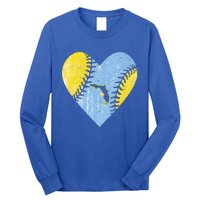 Tampa Bay Baseball Heart With Sun Ray Map Of Florida Vintage Long Sleeve Shirt