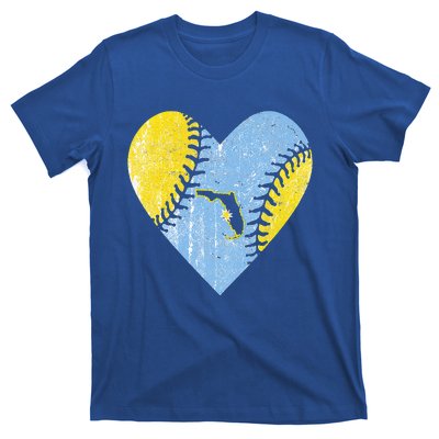 Tampa Bay Baseball Heart With Sun Ray Map Of Florida Vintage T-Shirt