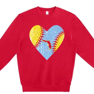 Tampa Bay Baseball Heart With Sun Ray Map Of Florida Vintage Premium Crewneck Sweatshirt