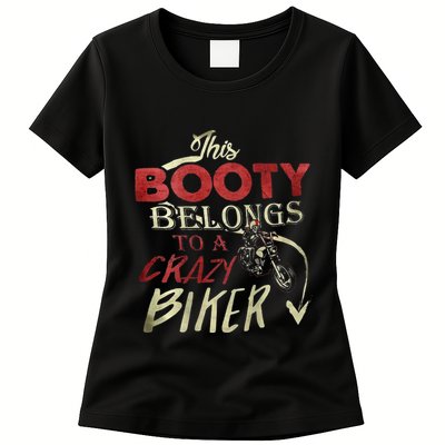 This Booty Belongs To A Crazy Biker Funny Biker Womens T-Shirt
